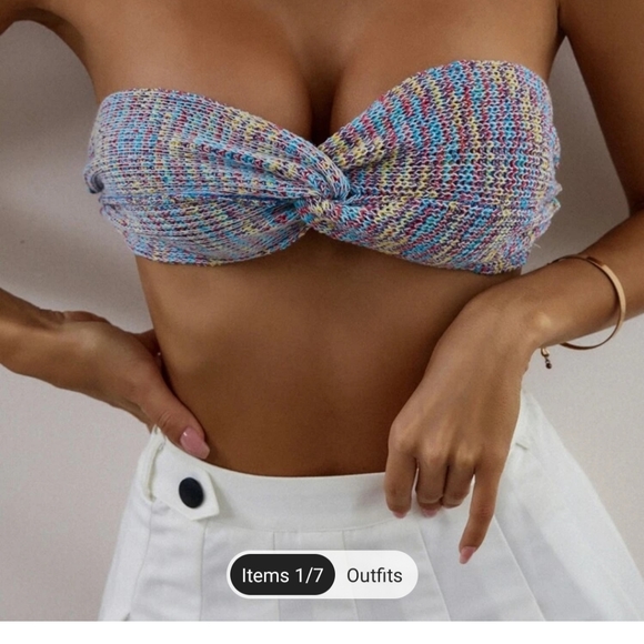 TWIST FRONT KNIT BACKLESS SPACE DYE CROP TOP SIZE S - Picture 8 of 9